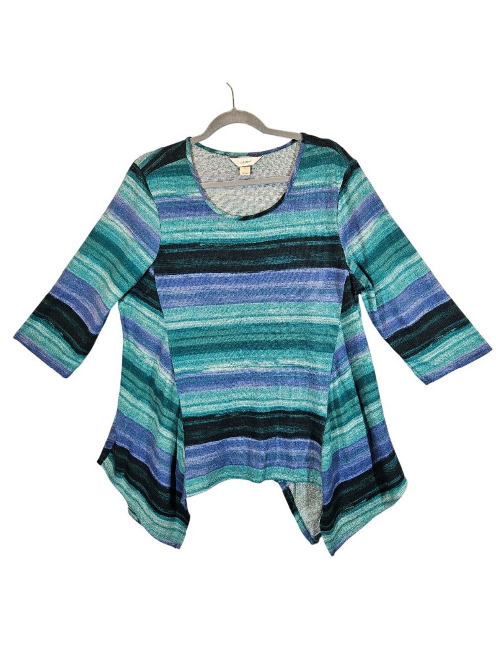 CJ Banks striped Asymmetrical Hem 3/4 Sleeve Tunic Top 1X Polyester/Spandex Mult